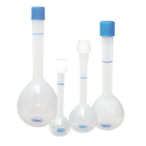 Fiole jaugée incassable en polypropylène avec bouchon vissant