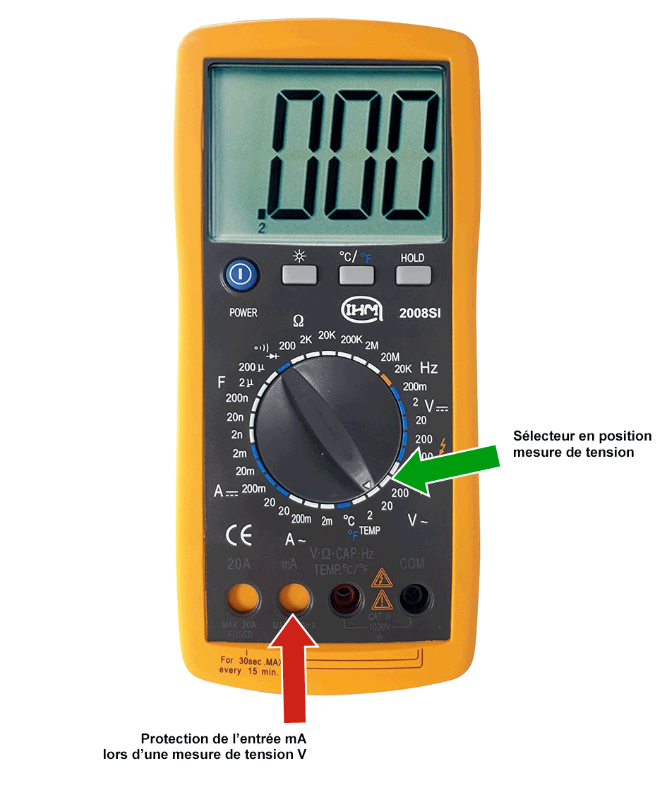 Multimètre-Thermomètre avec obturateurs rétractables pour l'aide au branchement