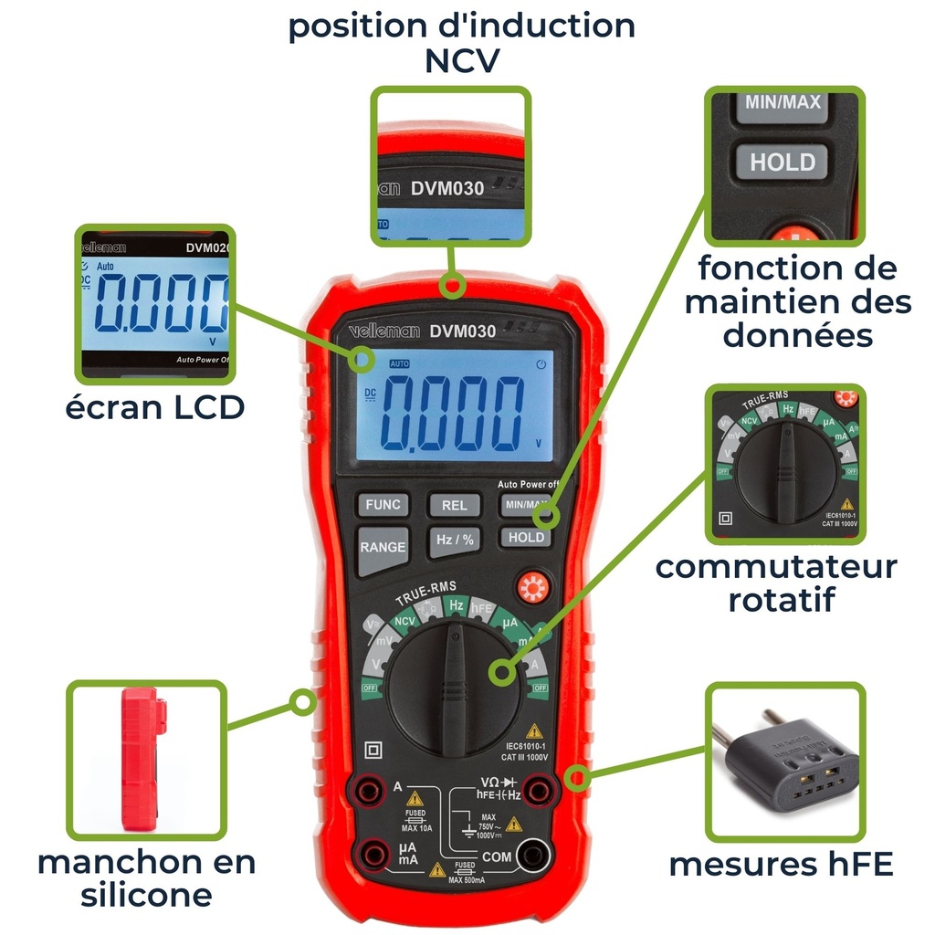 Multimètre à calibres automatiques TRMS DVM030