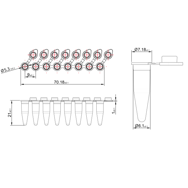 Microtubes 0,2 mL - 12 barrettes de 8 puits