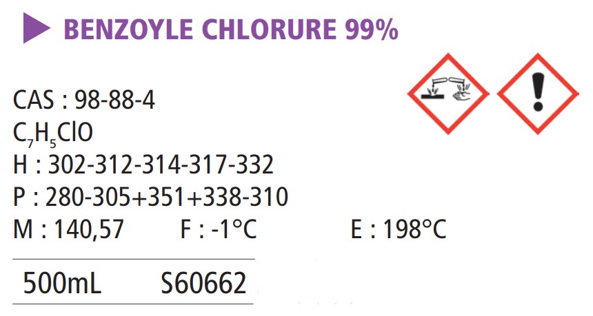 Benzoyle chlorure 99% - 500 mL