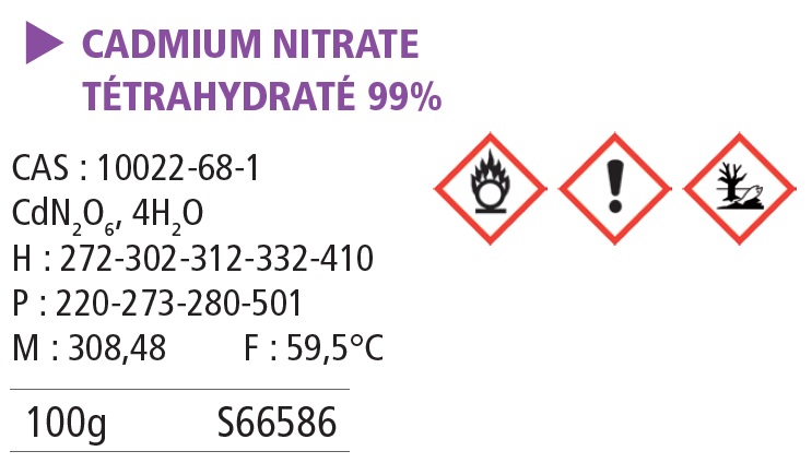 Cadmium nitrate tétrahydraté 99% - 100 g