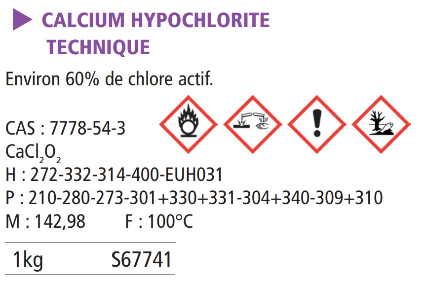 Calcium hypochlorite technique (env. 60% de chlore actif) - 1 Kg