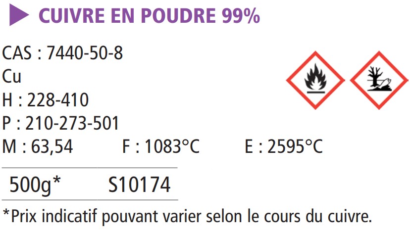 Cuivre en poudre pur - 500 g