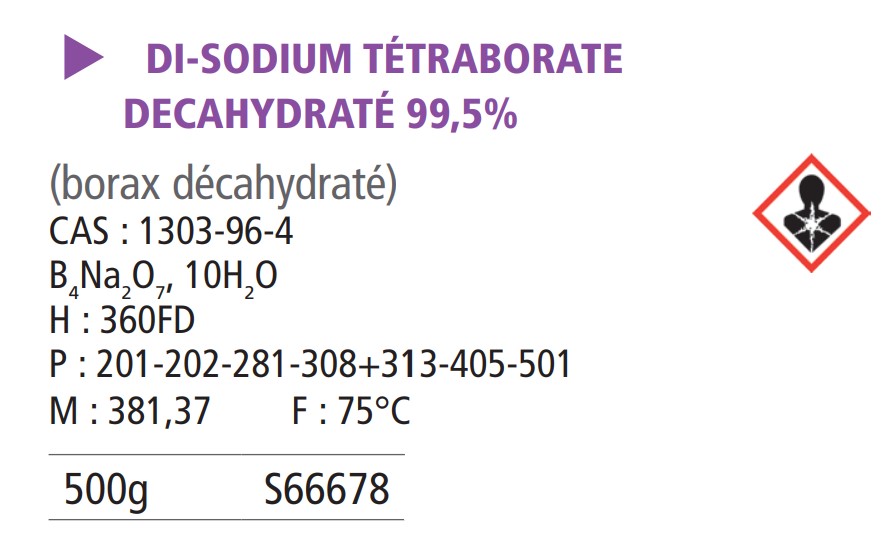 Di-sodium tétraborate decahydraté 99.5% - 500 g