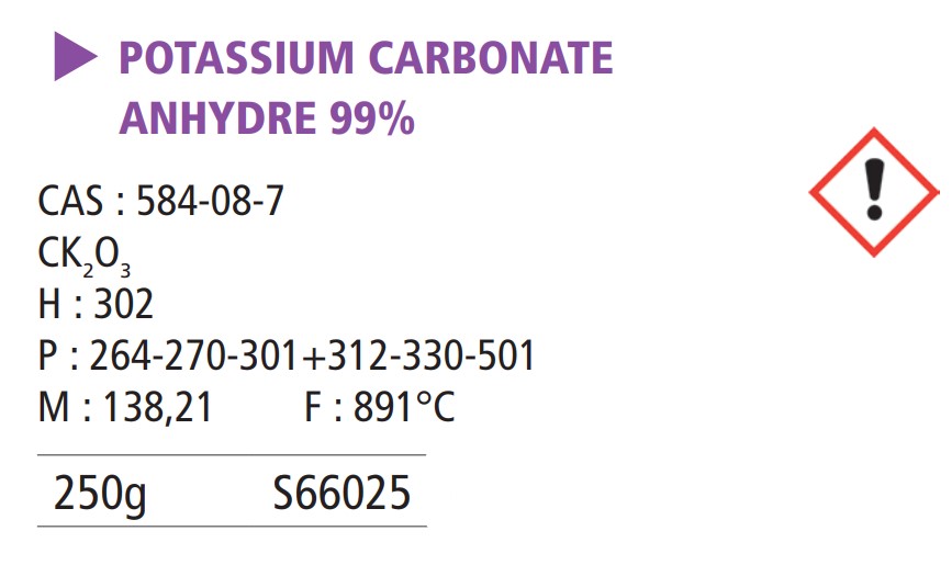 Potassium carbonate anhydre - 250 g