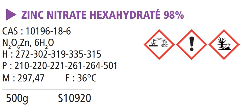 Zinc nitrate hexahydraté pur - 500 g