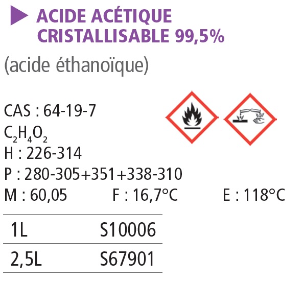Acide éthanoïque (acétique) cristallisable 99 %