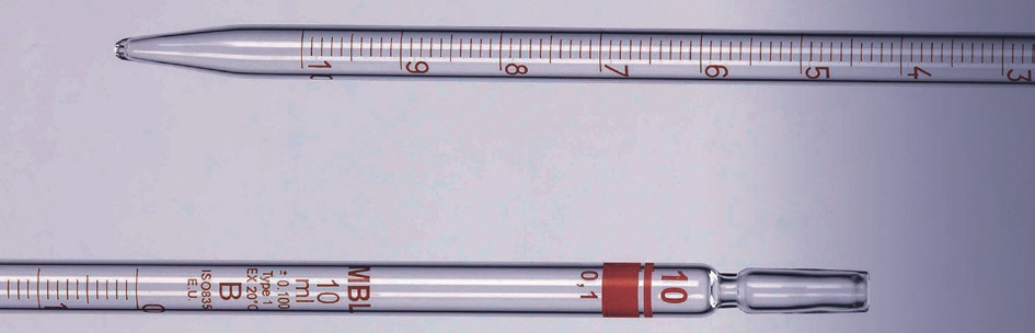 Pipette en verre graduée - Classe B - zéro en bas