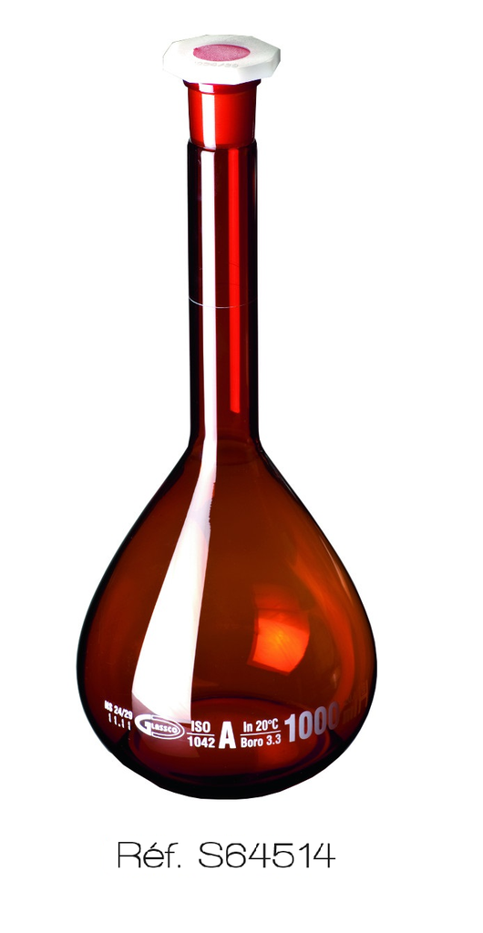 Fiole jaugée ambrée et bouchée - Classe A - Glassco®