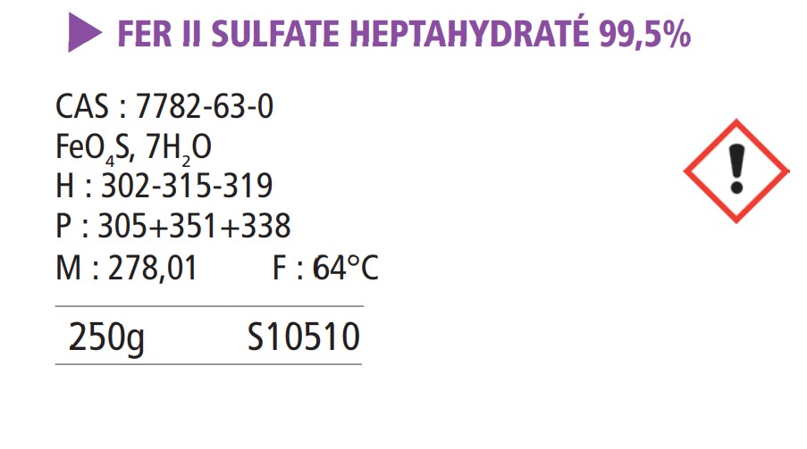 Fer (II) sulfate heptahydrate pur - 250 g