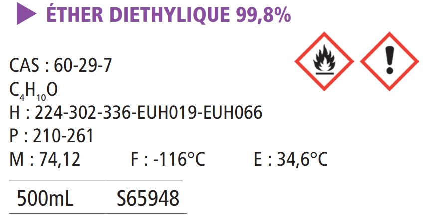 Diéthyle oxyde pur - 500 mL 