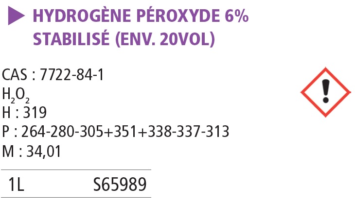Hydrogène peroxyde 20 vol. pur - 1 L
