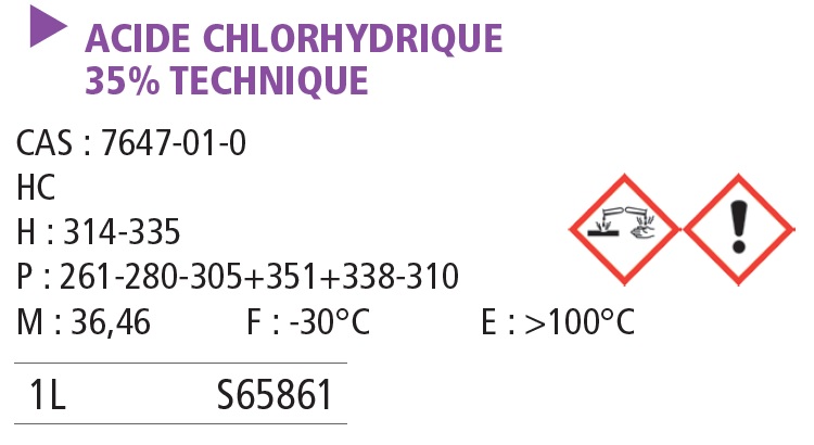 Acide chlorhydrique solution 35 % TP-  1 L