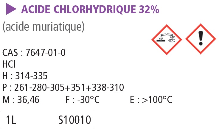 Acide chlorhydrique solution 32%  pur - 1 L