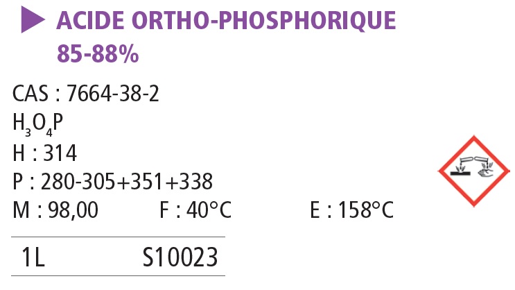 Acide ortho phosphorique 85 % pur - 1 L