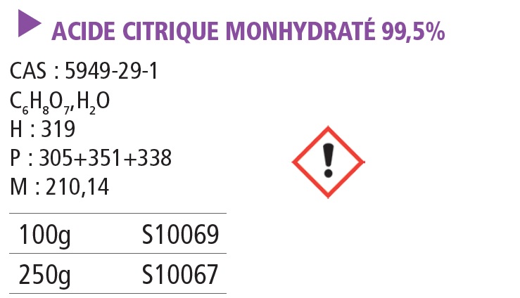 Acide citrique monohydraté pur