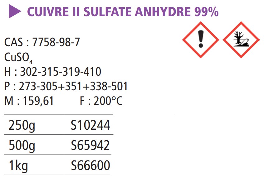 Cuivre (II) sulfate anhydre pur