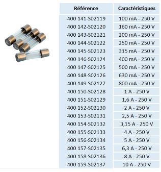 Fusibles temporisés 5 x 20 mm (lot de 10)