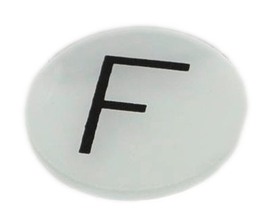 [#004305-S57653] Lettre objet F sur verre dépoli dia. 40 mm