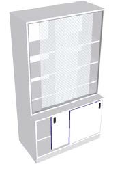 [S64270] Armoire vitrine largeur 1200 (Haut vitré + bas à portes coulissantes)