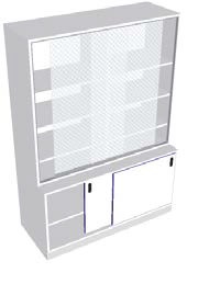 [S64274] Armoire vitrine largeur 1500 (Haut vitré + bas à portes coulissantes)