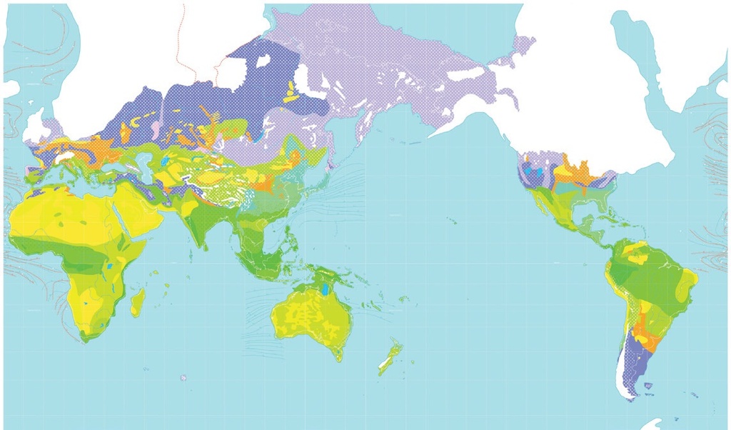 Carte des environnements du monde pendant les 2 extrêmes climatiques