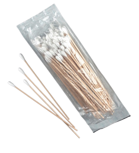 [S65686] Ecouvillons de prélèvement L 15 cm (lot de 100) (Bâtonnets en bois avec pointe de coton)