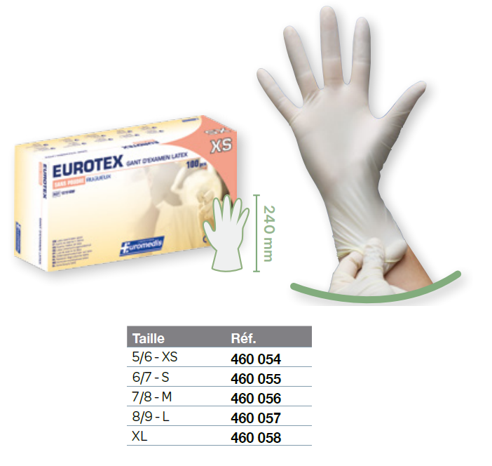 [460054-S67987] Gants de protection à usage unique en latex sans poudre - Boîte de 100 (XS)