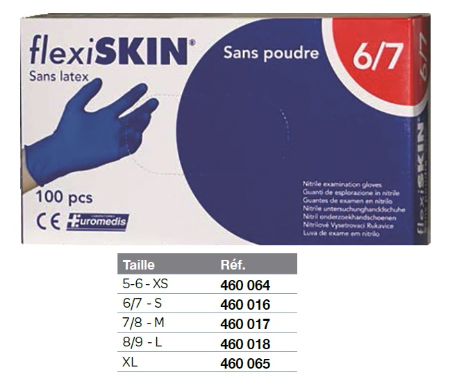 [460064-S67996] Gants de protection à usage unique en nitrile sans poudre - Boîte de 100 (XS)
