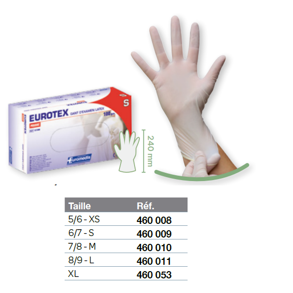 [#460008-S02165] Gants de protection à usage unique poudrés en latex - Boîte de 100 (XS)