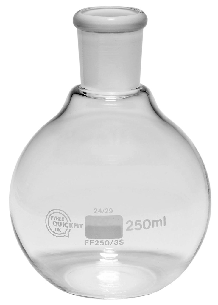 [#532033] Ballon verre Pyrex® à col court rodé - 150 mL (Plat, 19/26)