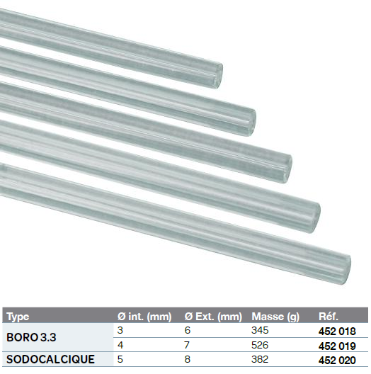 [#452018] Tubes creux en verre - 700 mm - Lot de 10 (Verre borosilicaté 3.3 - 3x6 mm)