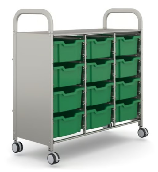 Servante équipée Callero Plus - 3 colonnes - 8 bacs verts + 4 bacs bleus 150 mm 