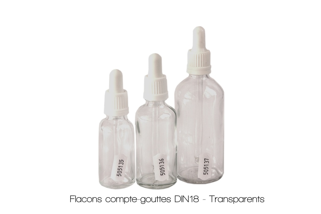 [#505223] Flacon compte-gouttes avec bouchon tétine DIN18 (10 mL, Transparent)
