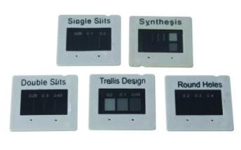 Ensemble de diapositives pour l'optique (fentes, trous, lettres) 