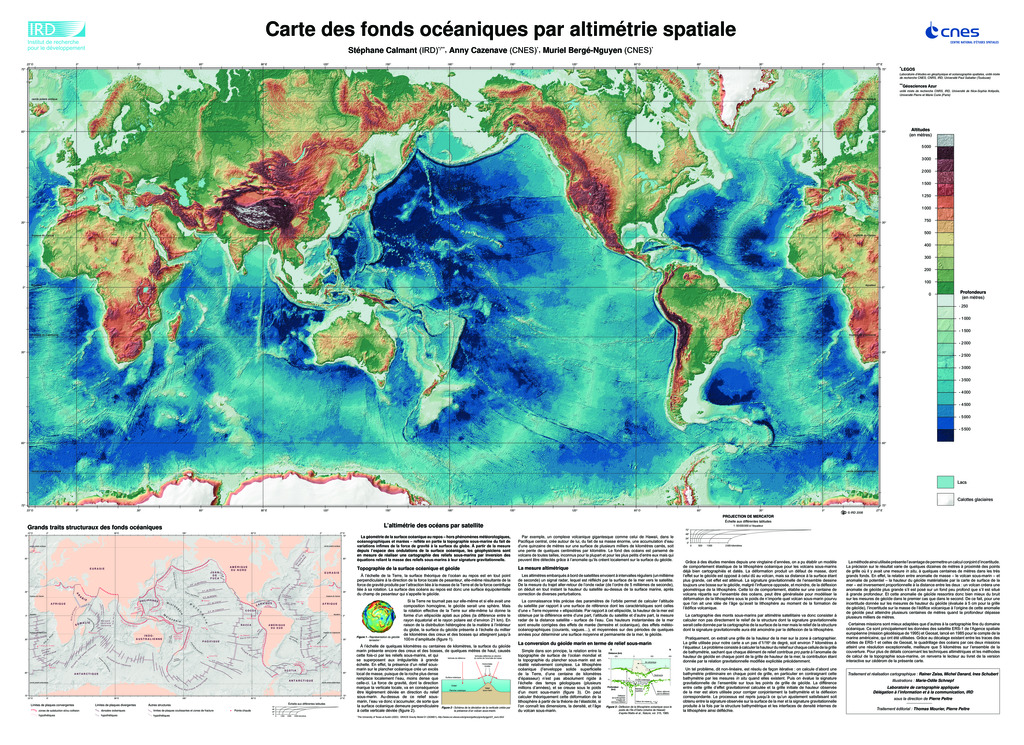 Carte des fonds océaniques par altimétrie spatiale (version papier 100x80 cm)