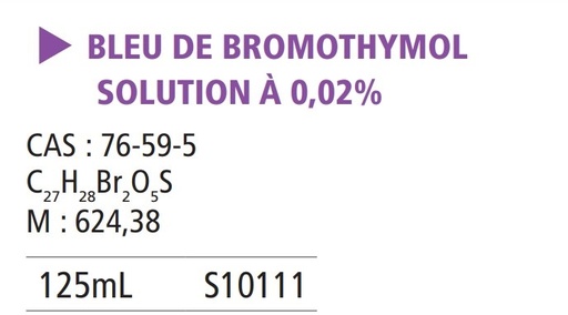 [910261-S10111] Bleu de bromothymol en solution à 0.02 % pur - 125 mL