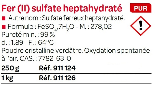 [911124-S10510] Fer (II) sulfate heptahydrate pur - 250 g