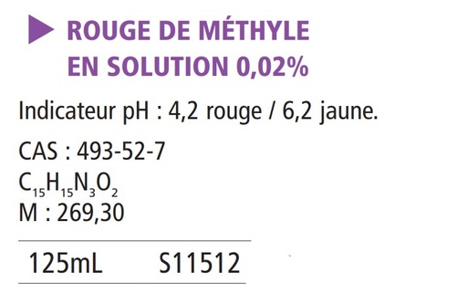 [911150-S11512] Rouge de méthyle en solution pur - 125 mL