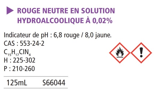 [911153-S66044] Rouge neutre en solution hydroalcoolique 0.02%  - 125 mL
