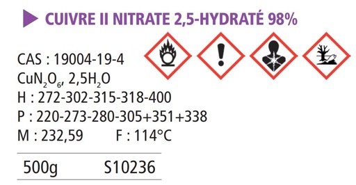 [951006-S10236] Cuivre (II) nitrate hemipentahydraté pur - 500 g