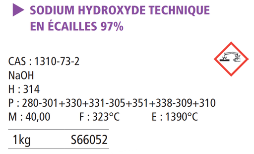 [970022-S66052] Sodium hydroxyde en écailles TP - 1 Kg