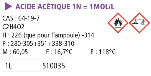 [980008-S10035] Acide éthanoïque (acétique) solution 1 M (1 N) - 1 L