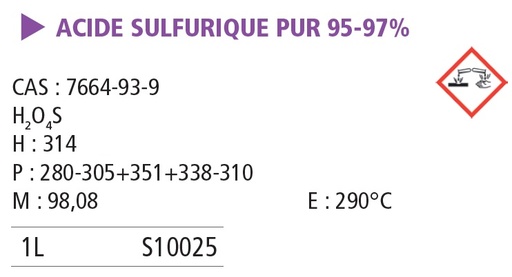 [980020-S10025] Acide sulfurique solution 96 % pur - 1 L