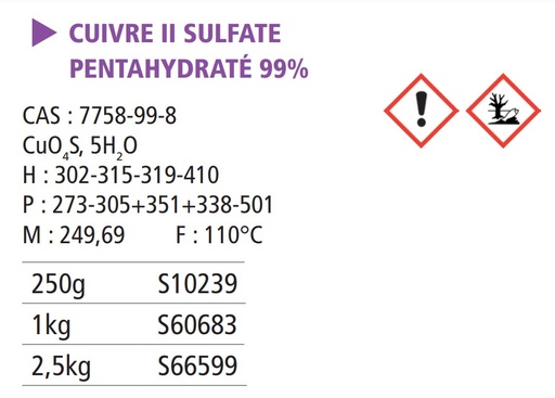 Cuivre (II) sulfate pentahydraté pur