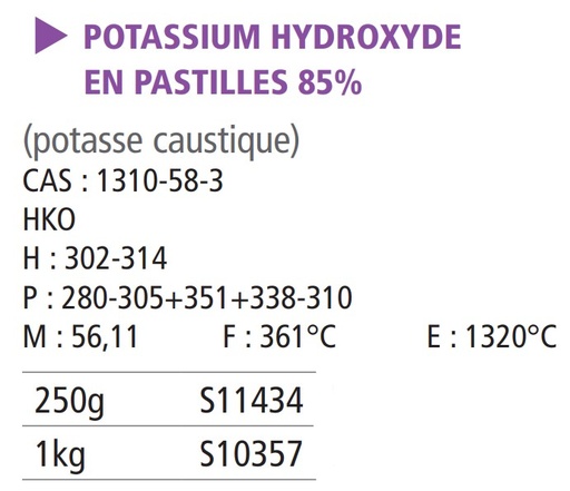 Potassium hydroxyde en pastilles