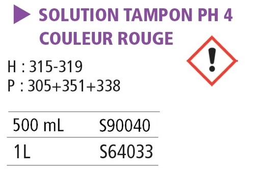 Solution tampon pH 4 colorée rouge
