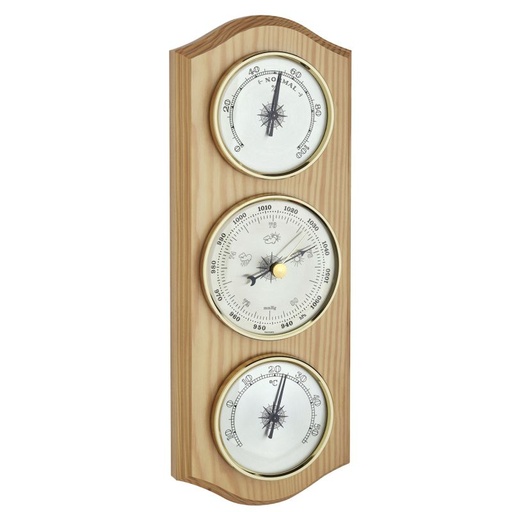 [339005-S61944] Station météo en bois  3 éléments analogique: thermo/hygro/baromètre