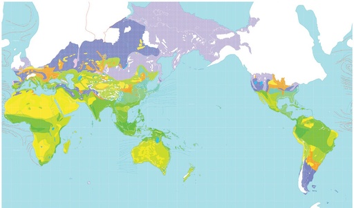 [053059-S01396] Carte des environnements du monde pendant les 2 extrêmes climatiques